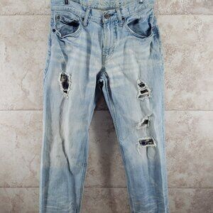 American Eagle Distressed Holey Low Loose Mid Rise Straight Leg Jeans Sz 29/ 32
